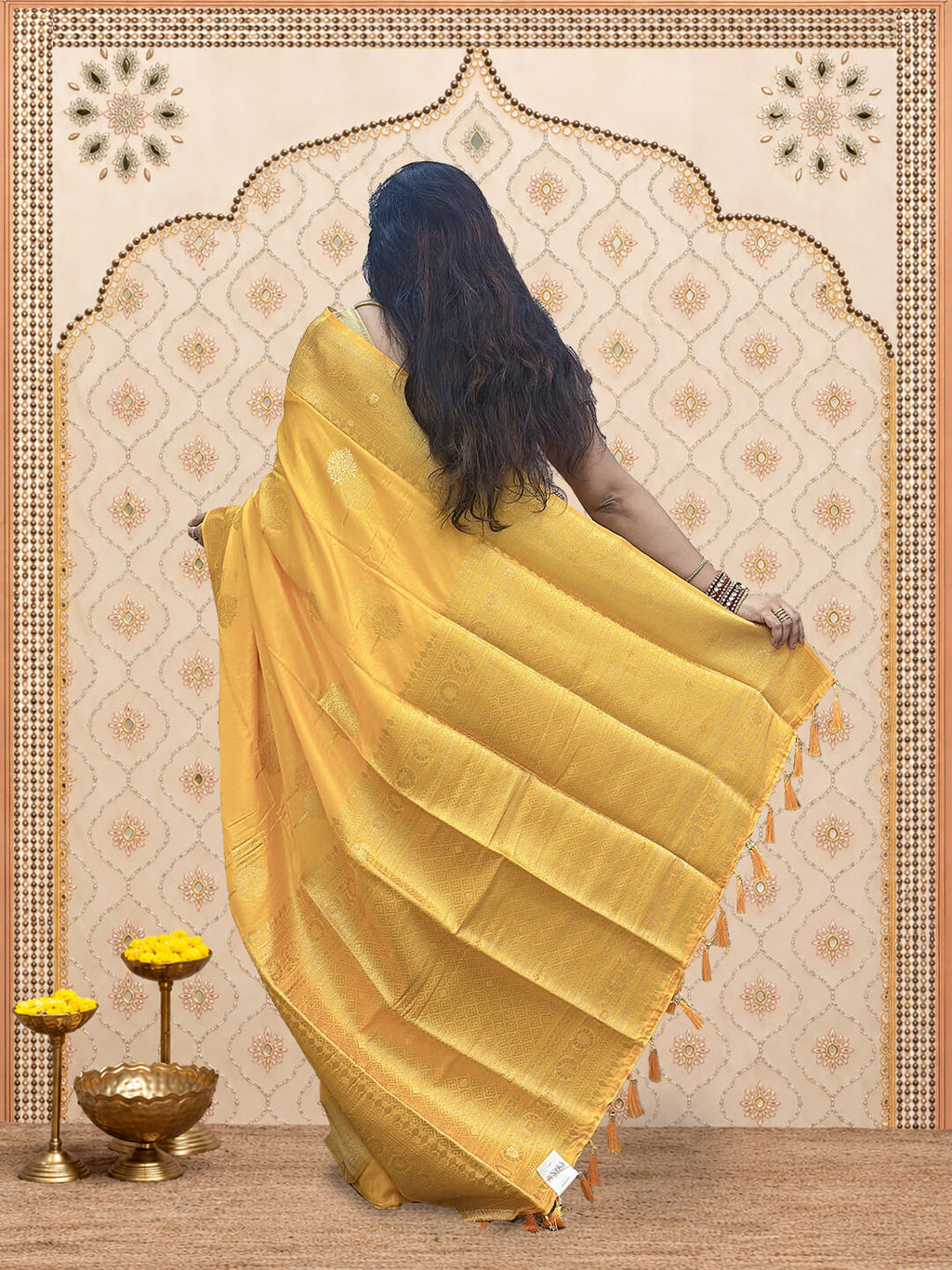 Yellow Dola silk saree with zaree deatailing