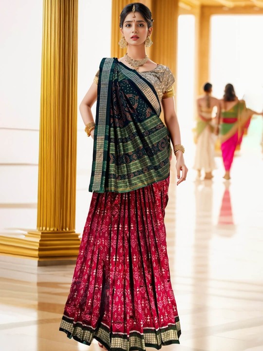 DEEP PINK AND GREEN SAMBALPURI PATA SAREE