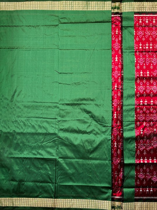 DEEP PINK AND GREEN SAMBALPURI PATA SAREE