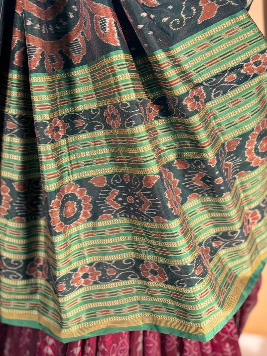 DEEP PINK AND GREEN SAMBALPURI PATA SAREE