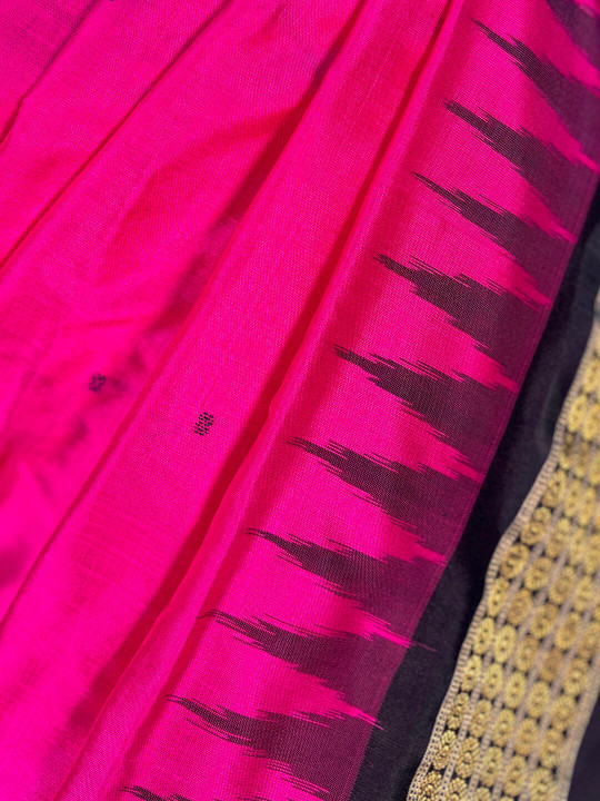 MAGENTA PINK AND BLACK TISSUE SAMBALPURI PATA SAREE