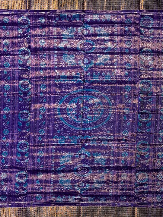 BLUEBERRY BLUE PURE SILK AND TISSUE SAMBALPURI PATA SAREE