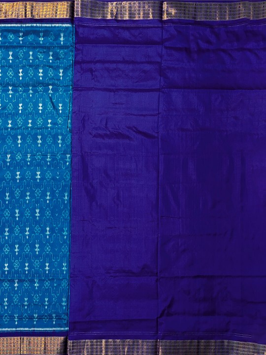 BLUEBERRY BLUE PURE SILK AND TISSUE SAMBALPURI PATA SAREE