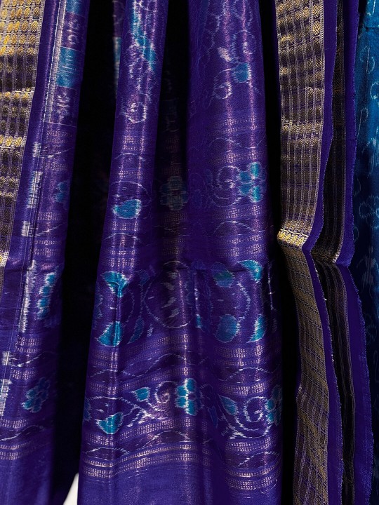 BLUEBERRY BLUE PURE SILK AND TISSUE SAMBALPURI PATA SAREE