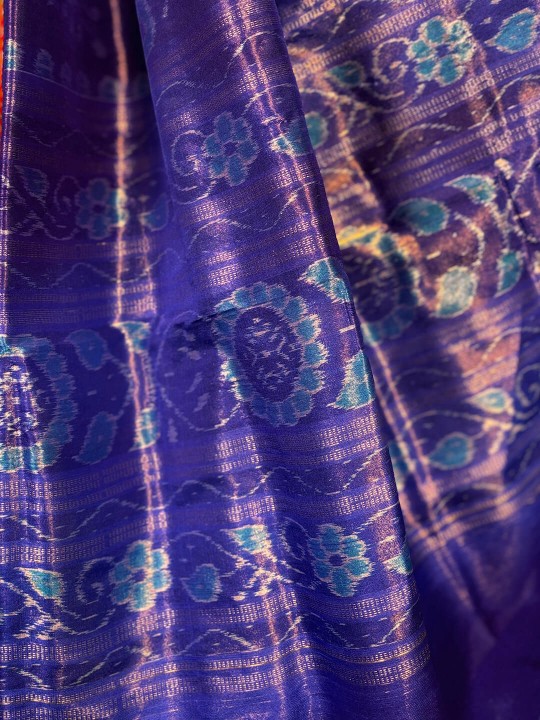 BLUEBERRY BLUE PURE SILK AND TISSUE SAMBALPURI PATA SAREE