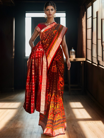 COFFEE AND GOLDEN SAMBALPURI PATA SAREE