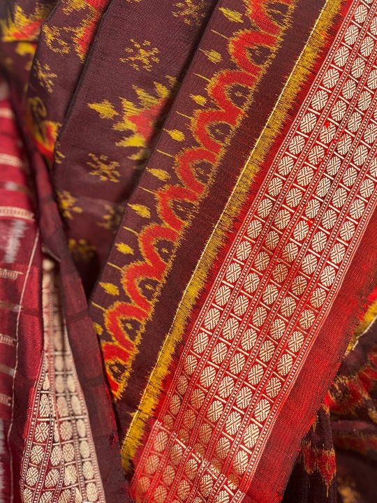 COFFEE AND GOLDEN SAMBALPURI PATA SAREE