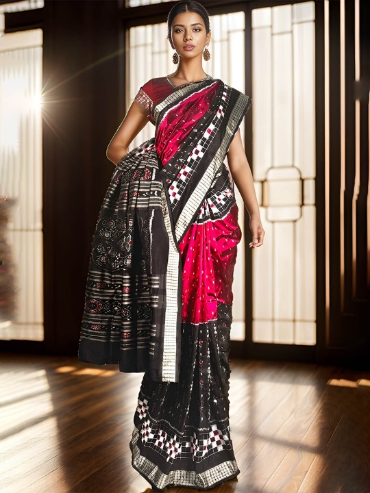 MAGENTA PINK AND BLACK SABALPURI PASAPALLI SAREE