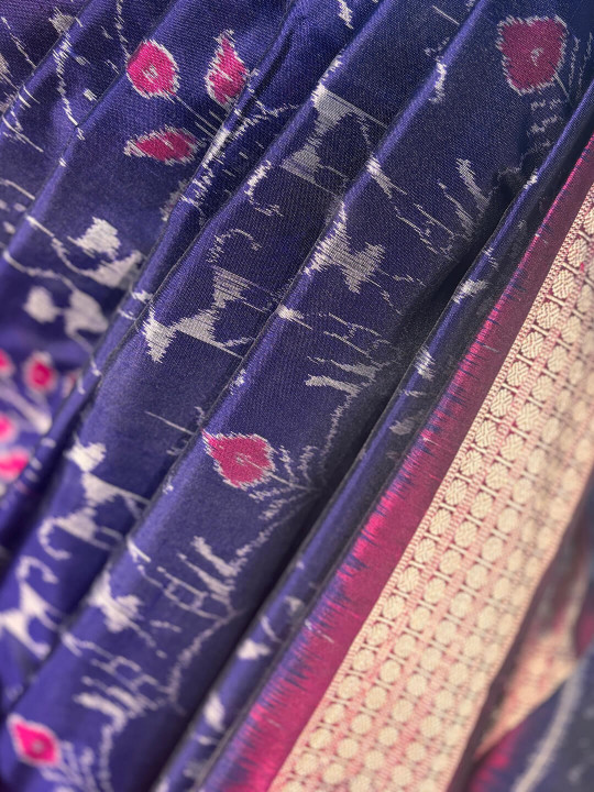 INDIGO BLUE AND PINK SAMBALPURI PATA SAREE