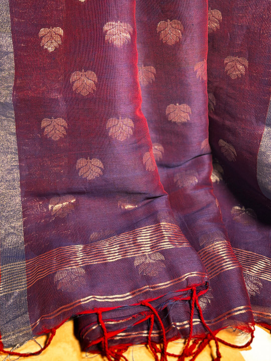 ROYAL PURPLE AND SILVER LINEN SAREE