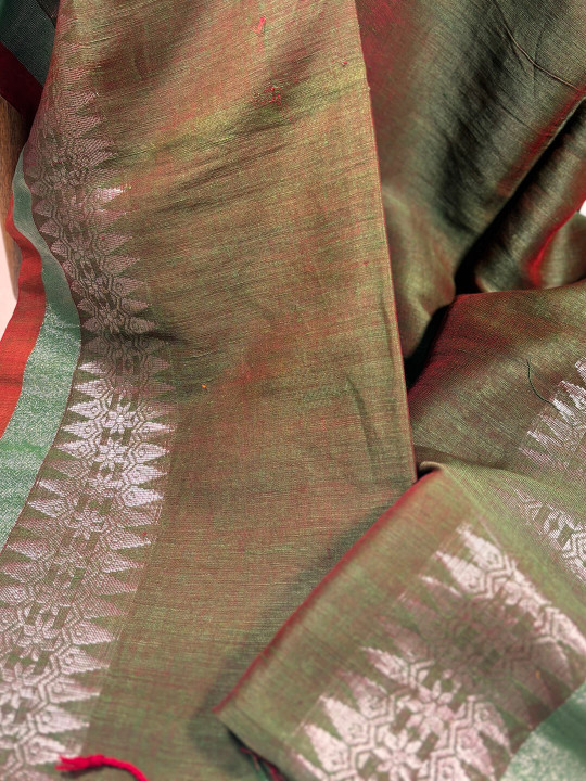 OLIVE GREEN AND SILVER LENIN SAREE