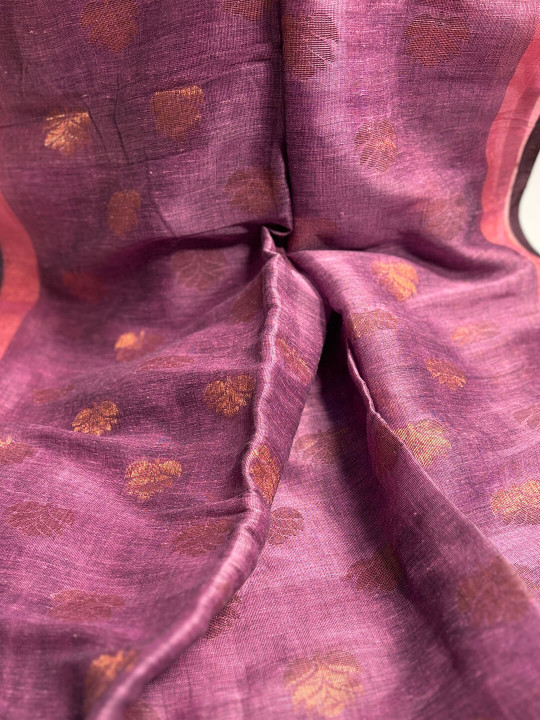 LIGHT PURPLE AND GOLDEN LINEN SAREE