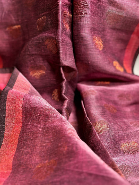 LIGHT PURPLE AND GOLDEN LINEN SAREE