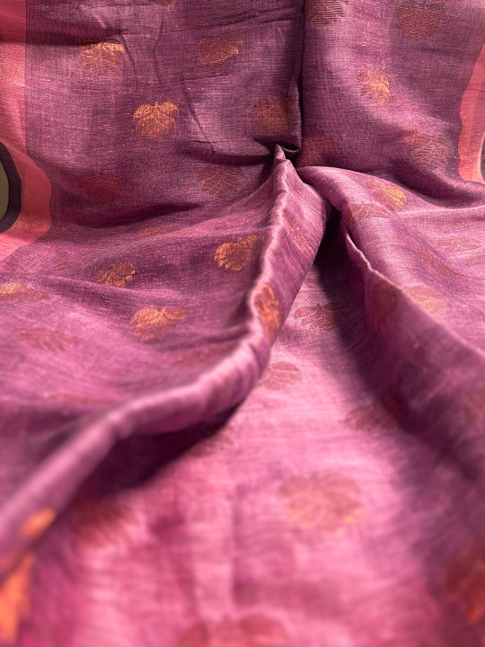 LIGHT PURPLE AND GOLDEN LINEN SAREE