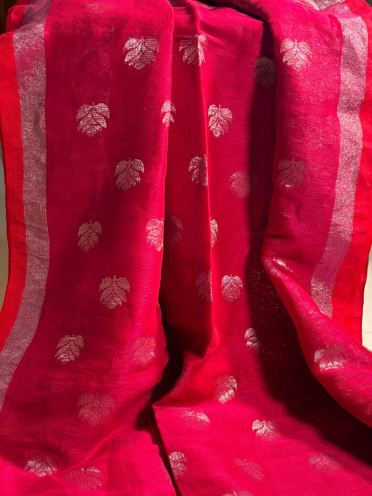 MAGENTA PINK AND SILVER LINEN SAREE