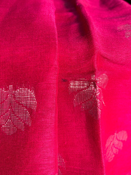 MAGENTA PINK AND SILVER LINEN SAREE