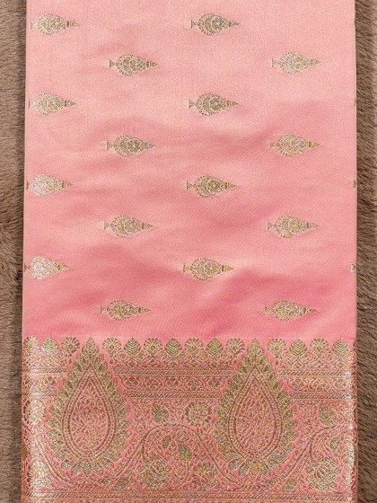 PEACH PINK KATAN BANARSI SILK SAREE