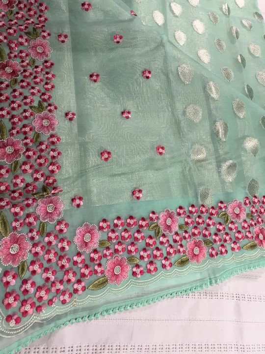 MINT GREEN EMBROIDERED FANCY SAREE