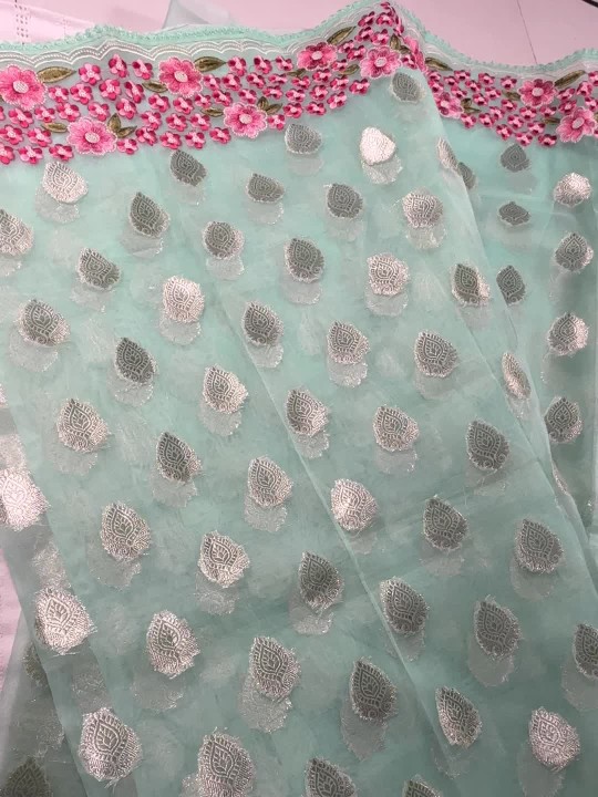 MINT GREEN EMBROIDERED FANCY SAREE