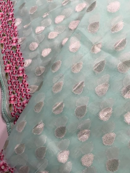 MINT GREEN EMBROIDERED FANCY SAREE