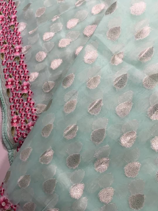 MINT GREEN EMBROIDERED FANCY SAREE