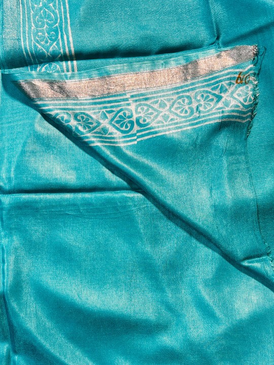 LIGHT BLUE TRIBAL PRINT CREPE SILK SAREE