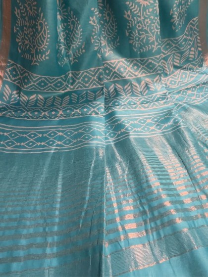 LIGHT BLUE FLORAL CREPE SIK SAREE