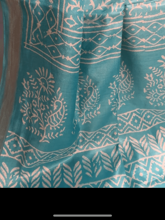 LIGHT BLUE FLORAL CREPE SIK SAREE