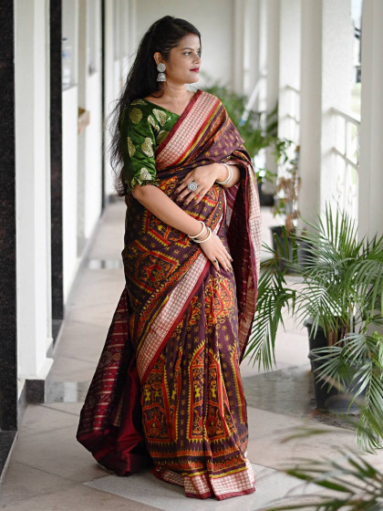 DEEP BROWN AND MAROON PASAPALI PATA SAMBALPURI SAREE