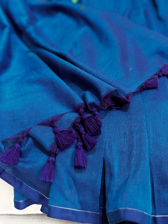 ELECTRIC BLUE COIN LINEN SAREE