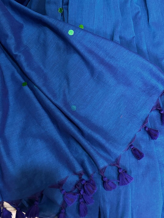 ELECTRIC BLUE COIN LINEN SAREE