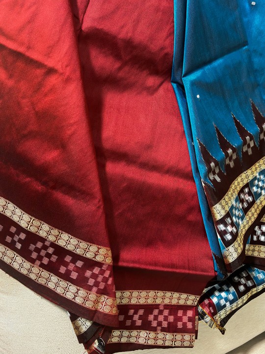 ROYAL BLUE AND BLACK SAMBALPURI SILK SAREE