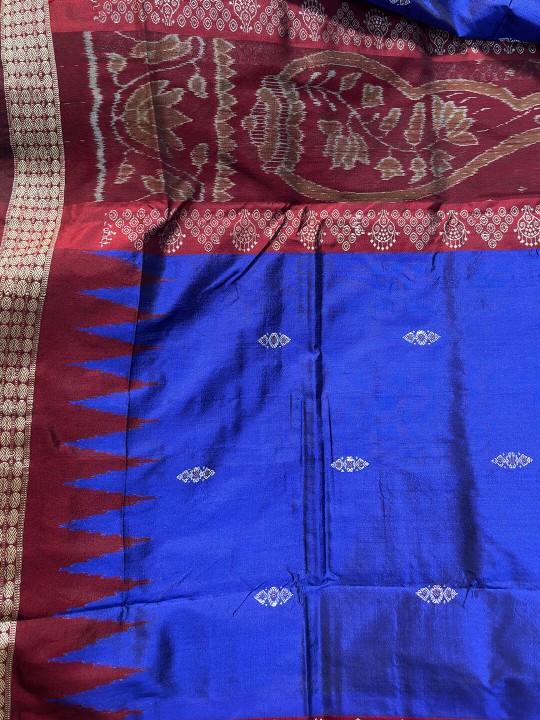 BLUE AND RED SAMBALPURI SILK SAREE