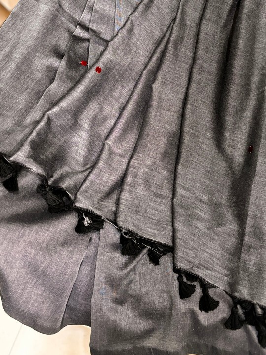  DARK GREY COIN LINEN SAREE