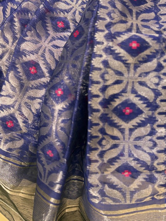 RUPSHRI DARK BLUE COTTON JAMDANI SAREE