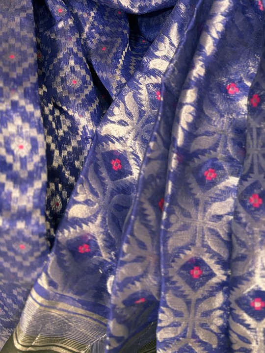 RUPSHRI DARK BLUE COTTON JAMDANI SAREE