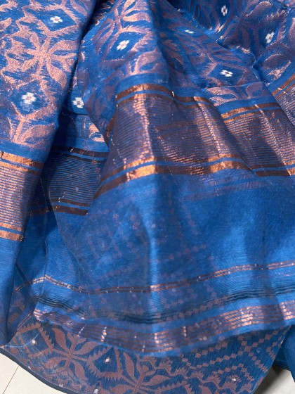 RUPSHRI EGYPTIAN BLUE COTTON JAMDANI SAREE