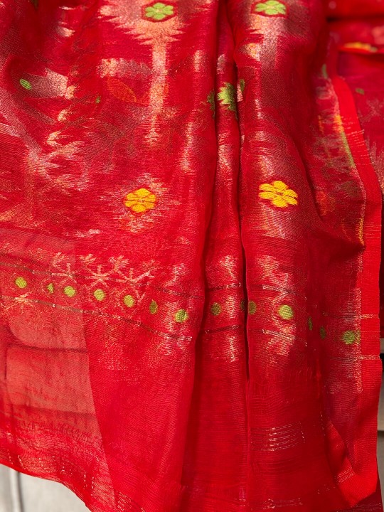 RUPSHRI RED COTTON  JAMDANI SAREE