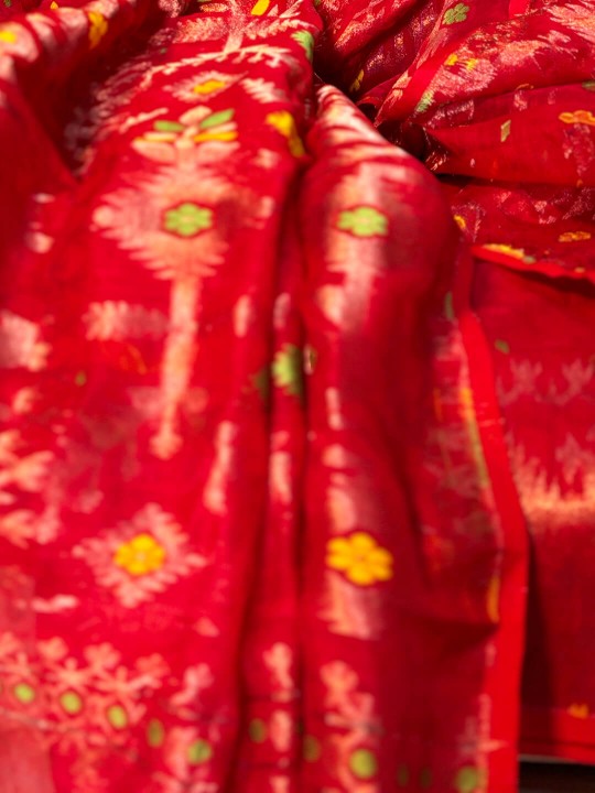 RUPSHRI RED COTTON  JAMDANI SAREE