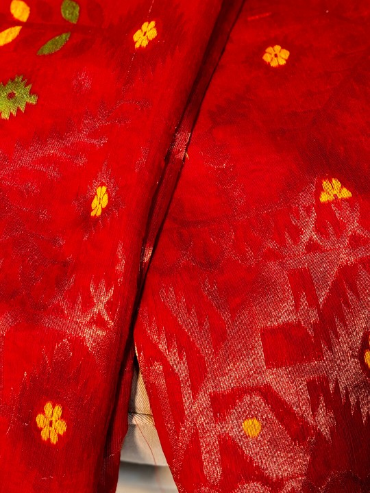 RUPSHRI RED COTTON  JAMDANI SAREE