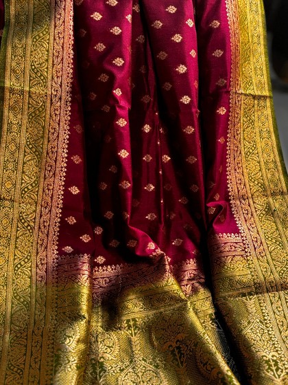 DEEP VIOLET AND GREEN SILK SAREE