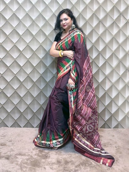 DEEP BROWN AND MAROON PASAPALI PATA SAMBALPURI SAREE