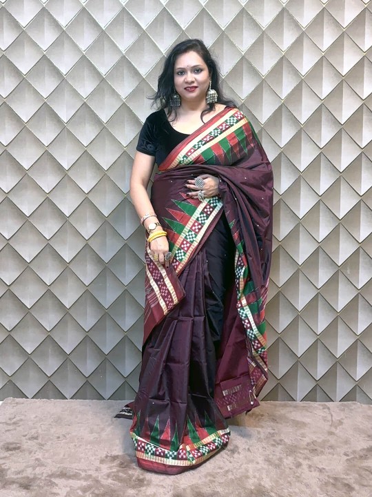 DEEP BROWN AND MAROON PASAPALI PATA SAMBALPURI SAREE