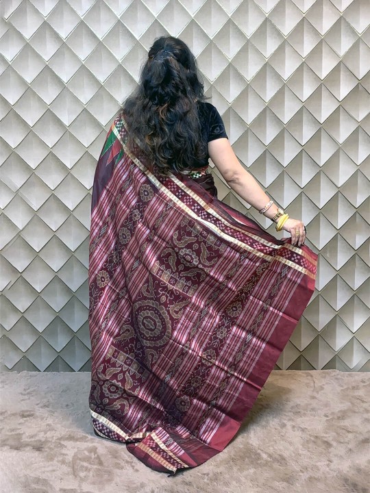 DEEP BROWN AND MAROON PASAPALI PATA SAMBALPURI SAREE