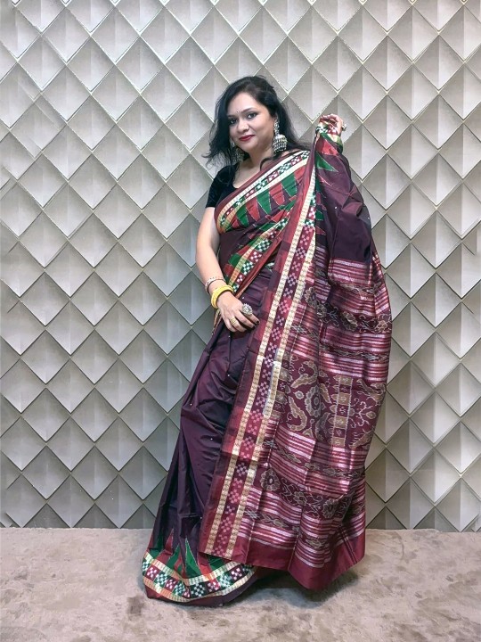 DEEP BROWN AND MAROON PASAPALI PATA SAMBALPURI SAREE