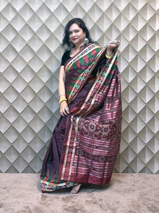 DEEP BROWN AND MAROON PASAPALI PATA SAMBALPURI SAREE