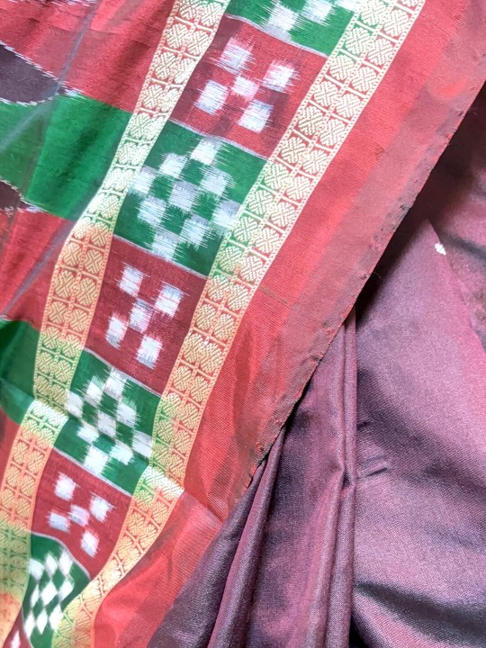 DEEP BROWN AND MAROON PASAPALI PATA SAMBALPURI SAREE