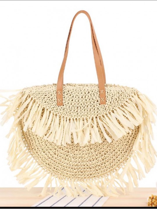 WHITE STRAW CROCHET PATTERN HAND BAG