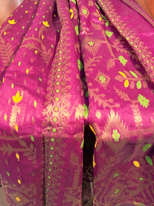 RUPSHRI PURPLE COTTON JAMDANI SAREE