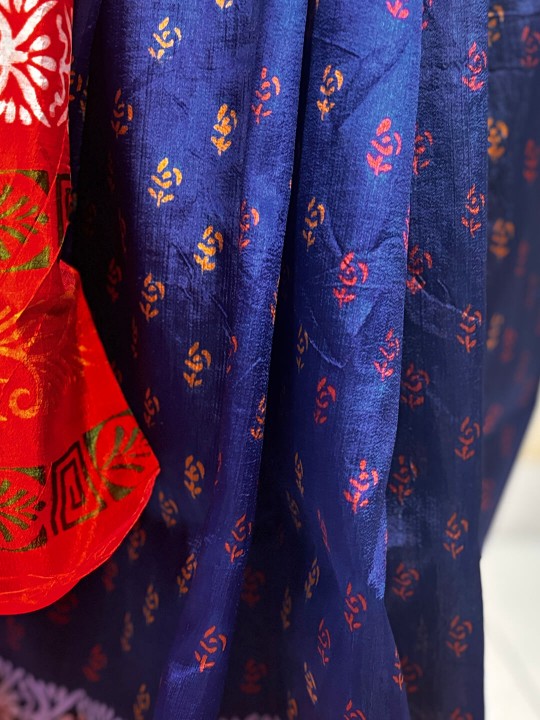 DARK BLUE AND ORANGE ART SILK SAREE